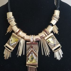 Necklace Chunky Gold tone with stones. New.